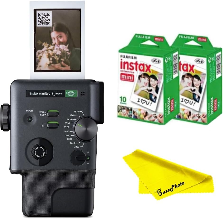FUJIFILM Instax Mini Evo Cinema (Camera w/BuzzPhoto Twin Pack Bundle)