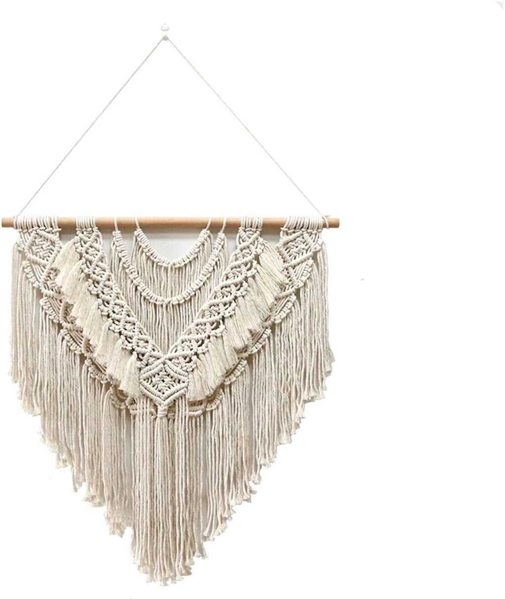 Tapestry Macrame Wall Hanging Bohemian Cotton Weave Artwork Tassel Tapestry Used for Bedroom Living Room Decoration (Beige 70x75cm)