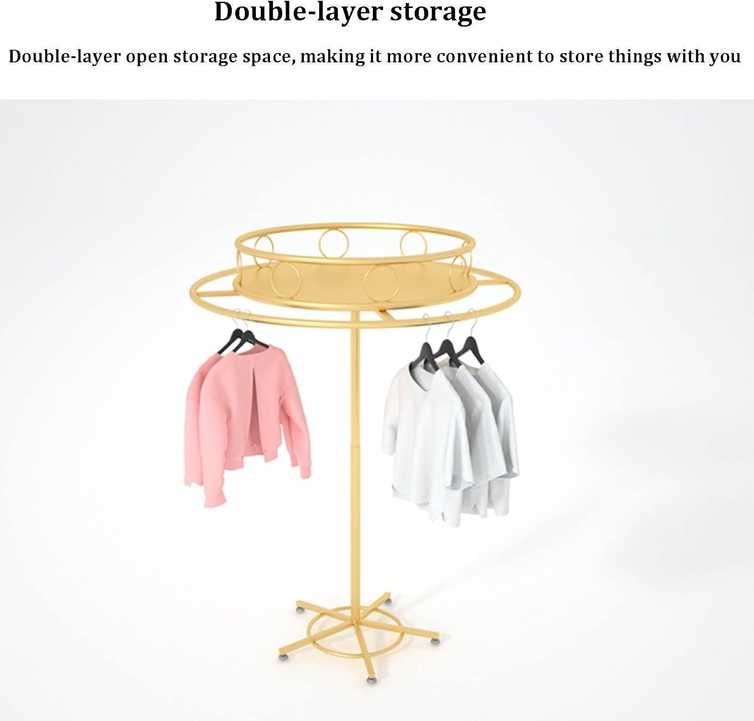 Coat Hanger - Floor-Standing Rotating Clothing Rack, Commercial Grade Clothes Display Rack, Contemporary Boutique Round Hanging Metal Garment Racks, For Hanging Clothes Retail(Gold,23.6inch)