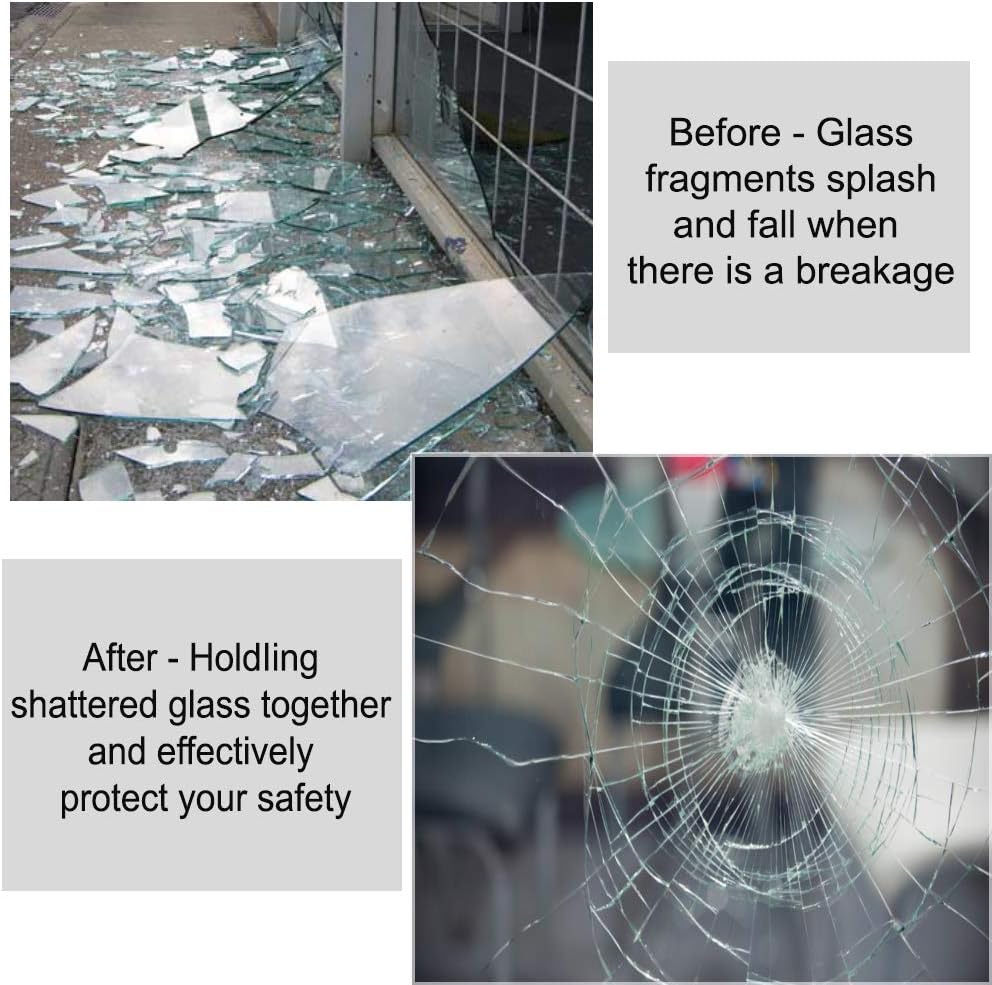 Clear Window Vinyl Security Film Self-Adhesive Anti Shatter Safety Window Glass Protection Sticker Heat Control Anti UV for Building Home and Office Glass 2MIL,60inch x 100feet