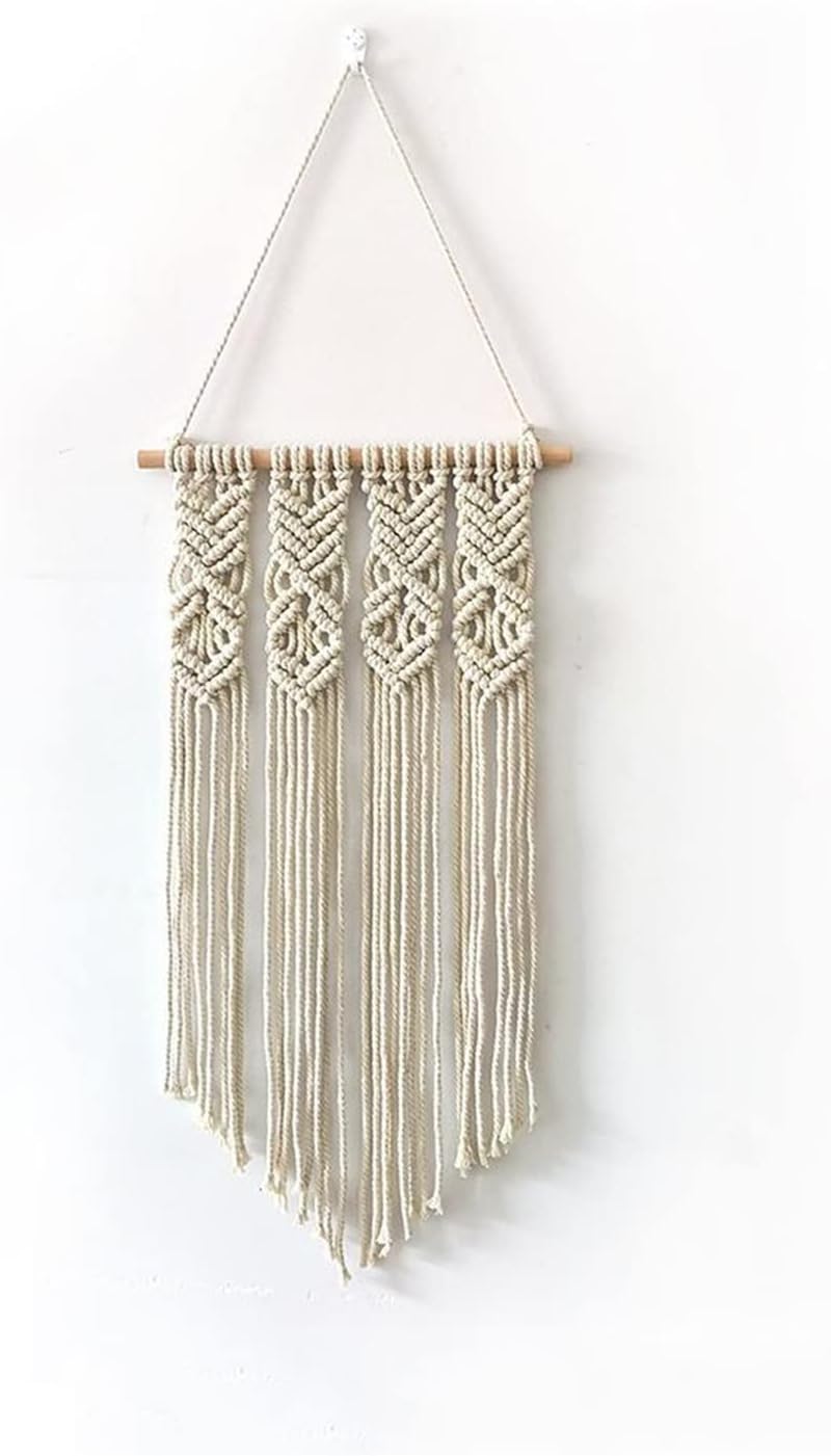 Tapestry Hand Woven Tapestry Macrame Wall Hanging Cotton Tapestry Home Decoration Gift for Women (Beige 35x65cm)