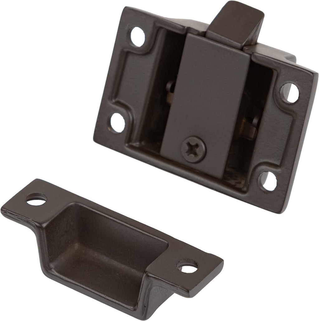 Small Heavy Duty Oil Rubbed Bronze Cabinet Door Latch - 1-3/4' × 1-3/4' - Spring Loaded Cupboard Door Latch with Oval Turn - Vintage Cabinet Hardware | UA-101-LOB (4)