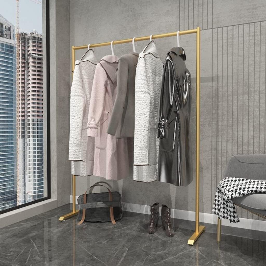 Heavy Duty Rolling Garment Rack,Hanging Clothes Organizer Rail for Display and Storage,23.6x15.7x47.2Inches Standard Clothing Garment Rack- Gold (A)