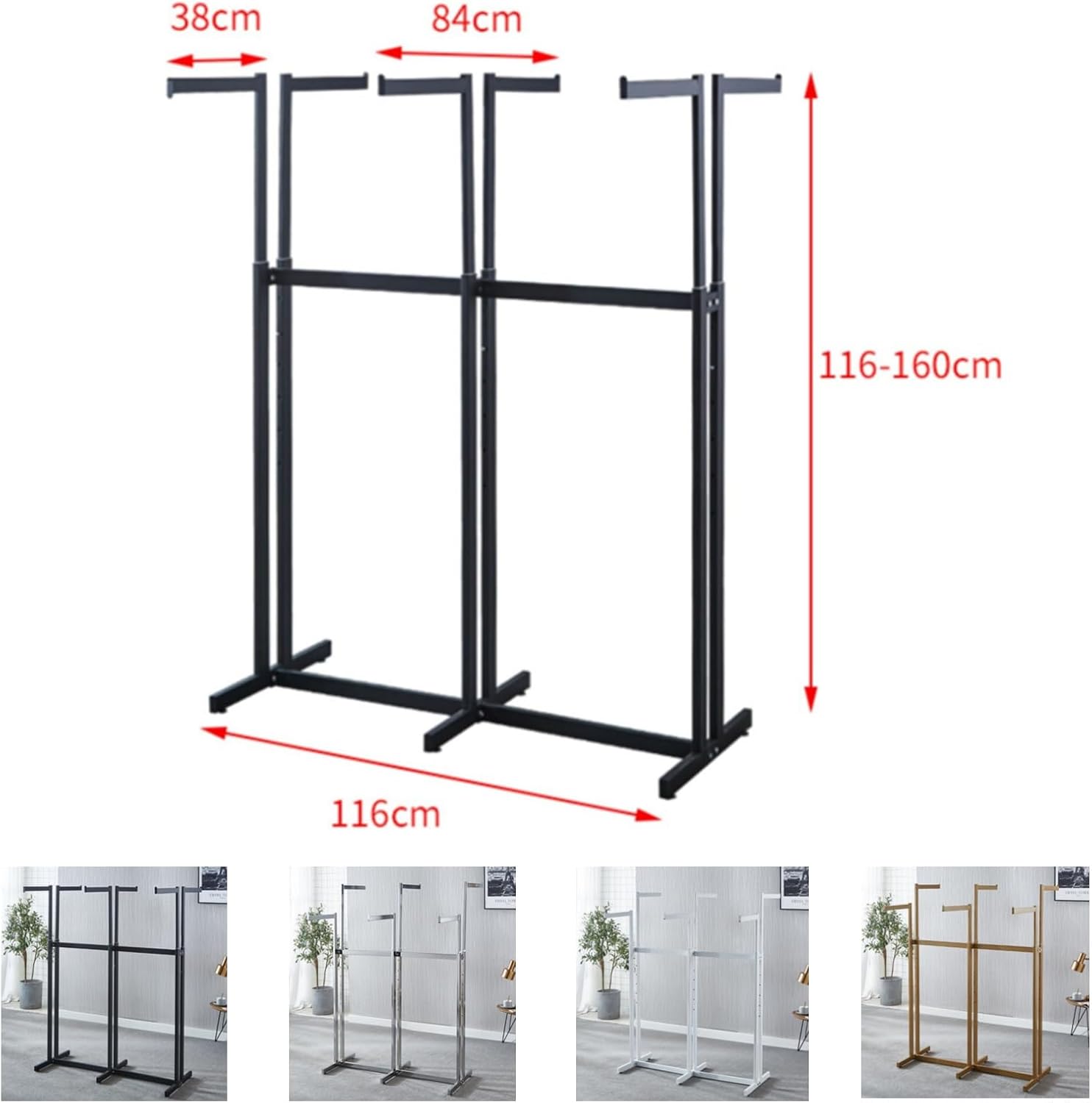 6 Arms Heavy Duty Retail Display Racks, Commercial Clothing Display Rack Stand, Adjustable Height, Garment Racks Metal for Retail Display Hanging Clothes,Gold