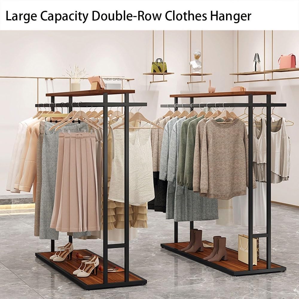 Floor Standing Metal Garment Rack, Portable Clothing Rack, Heavy Retail Display Racks, Merchandise Display Rack for Hanging Clothes, Clothing Rack with Shelves(Gold,120cm/47.2in)