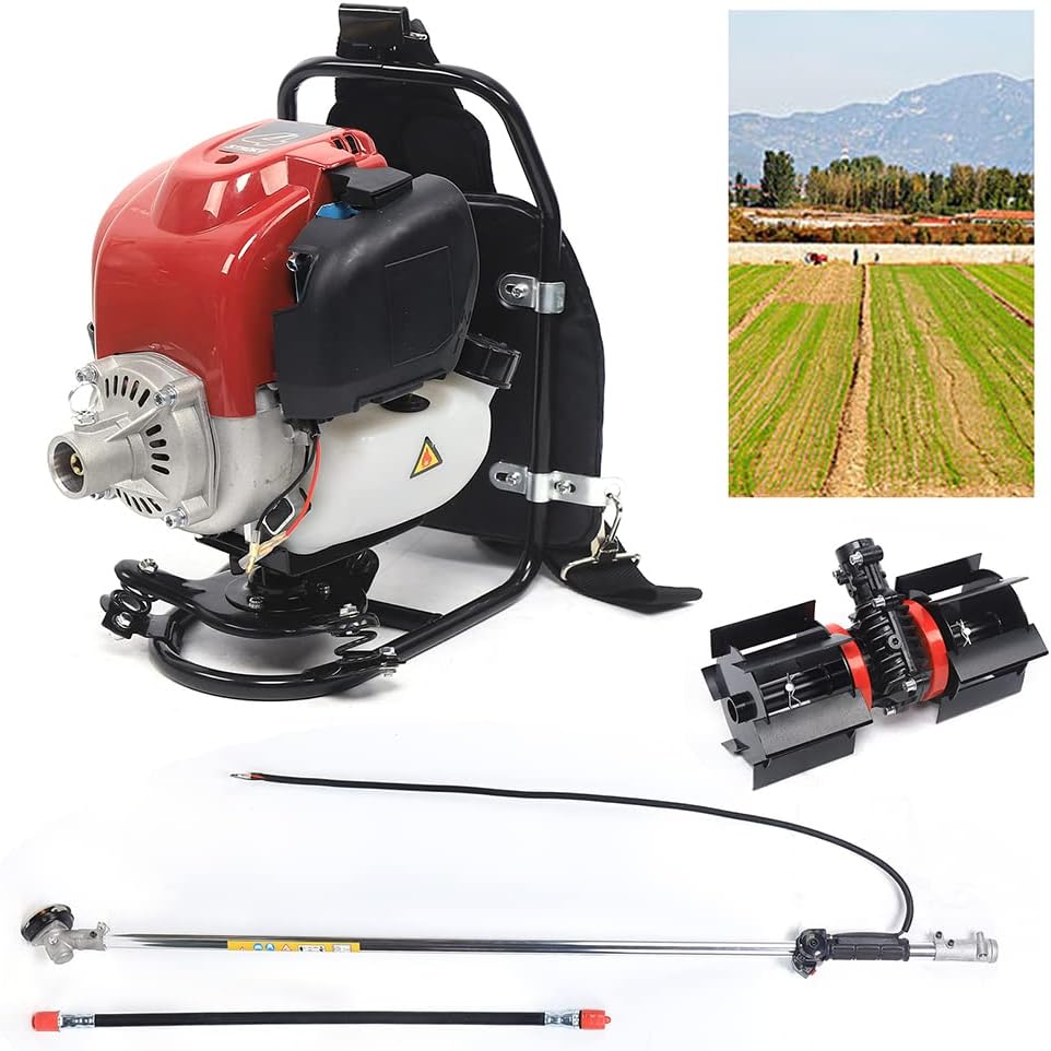 TBG140 4Stroke Cultivator Tiller Lawn Mower Hedge Trimmer Brush Cutter 2800rpm,3 in 1 Gas Powered Brush Grass Trimmer Cutter for Farmland Weeding, Harvesting, Clearing