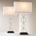 360 Lighting Evan Modern Table Lamps 28 1/2' Tall Set of 2 with USB Charging Port Brushed Nickel Silver White Rectangular Shade for Bedroom Living Room House Bedside Nightstand Office Family