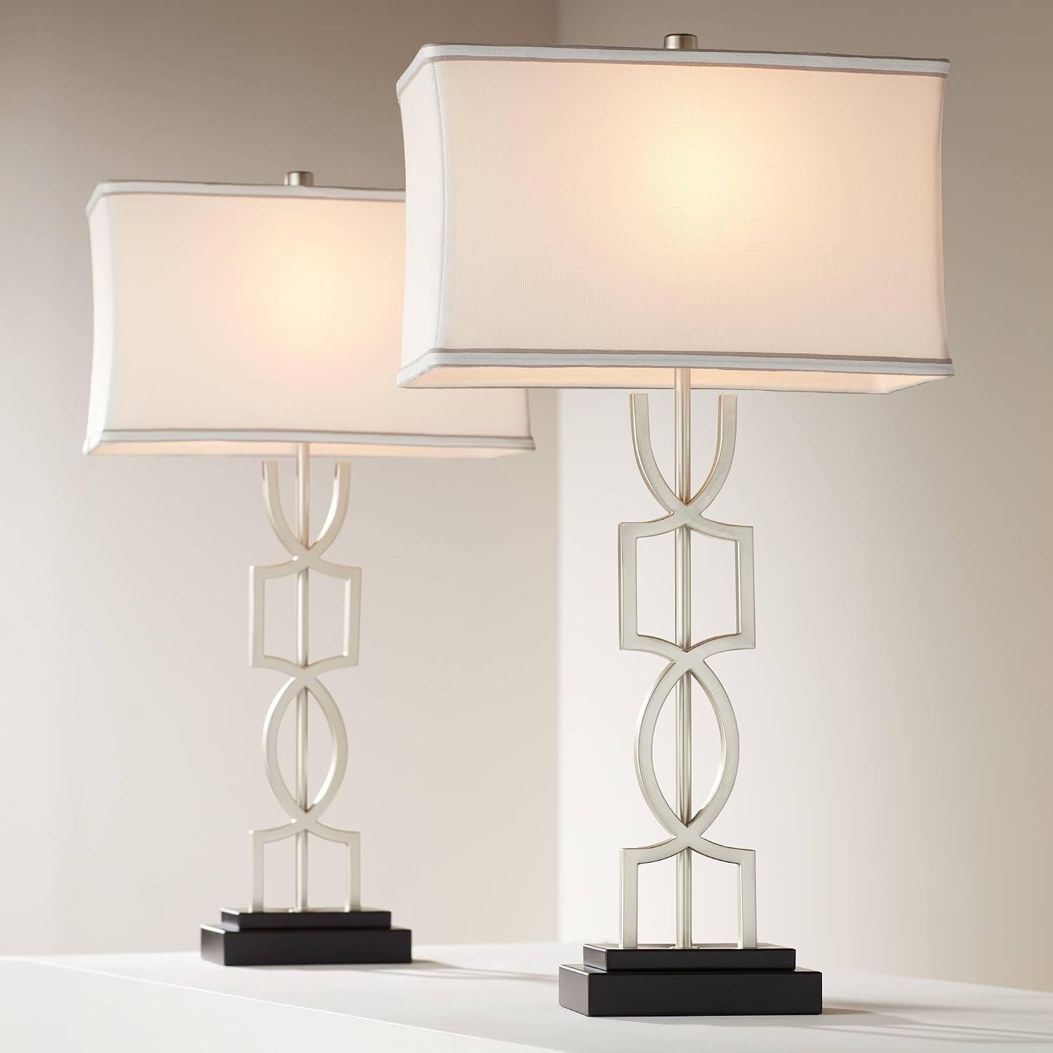 360 Lighting Evan Modern Table Lamps 28 1/2' Tall Set of 2 with USB Charging Port Brushed Nickel Silver White Rectangular Shade for Bedroom Living Room House Bedside Nightstand Office Family