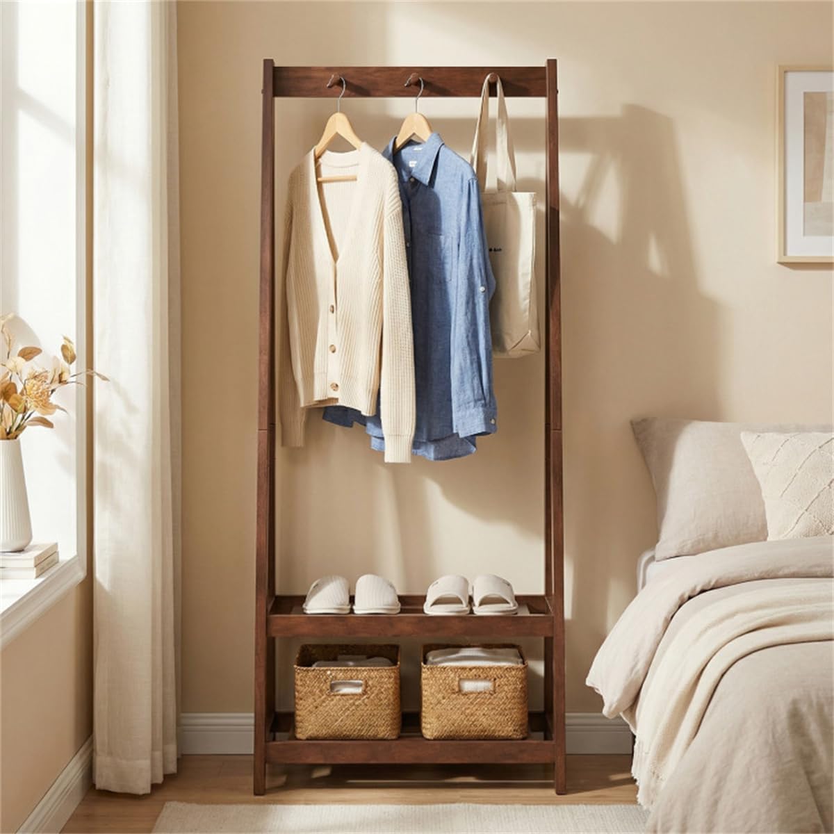 Coat Rack With Hooks and Shelf, Freestanding Wooden Hanger, Entryway Hall Tree, Rustic Mudroom Organizer, Coat Stand for Small Space, Wooden Entryway Furniture, Garment Rack with Storage