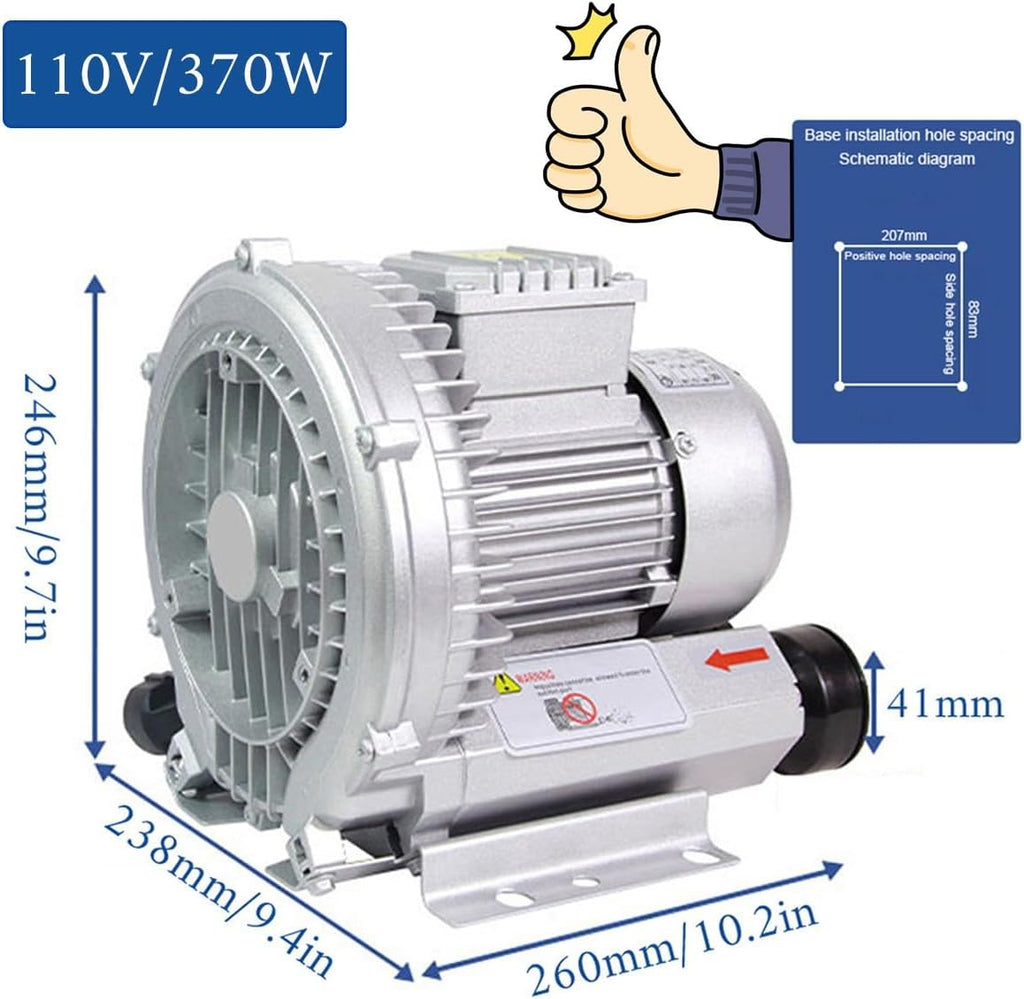 Regenerative Blower High Pressure Vortex Ring Blower 110V 180W 350W 550W 750W Fish Ponds Aeration Oxygenation Machine Industrial Vacuum Pump for Air Blowing Or Suction(1100W)