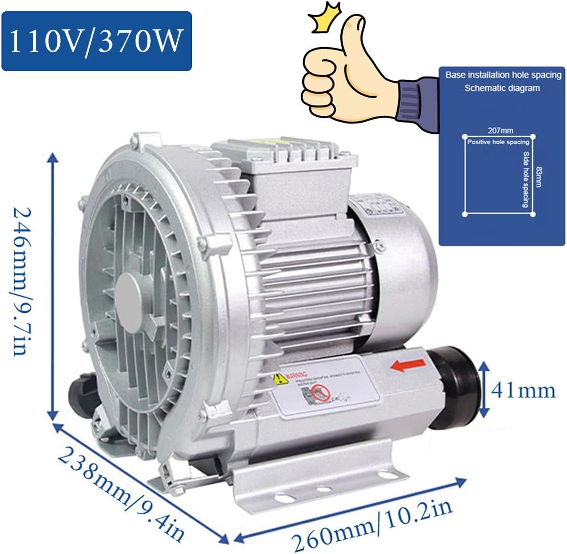 Regenerative Blower High Pressure Vortex Ring Blower 110V 180W 350W 550W 750W Fish Ponds Aeration Oxygenation Machine Industrial Vacuum Pump for Air Blowing Or Suction(1100W)
