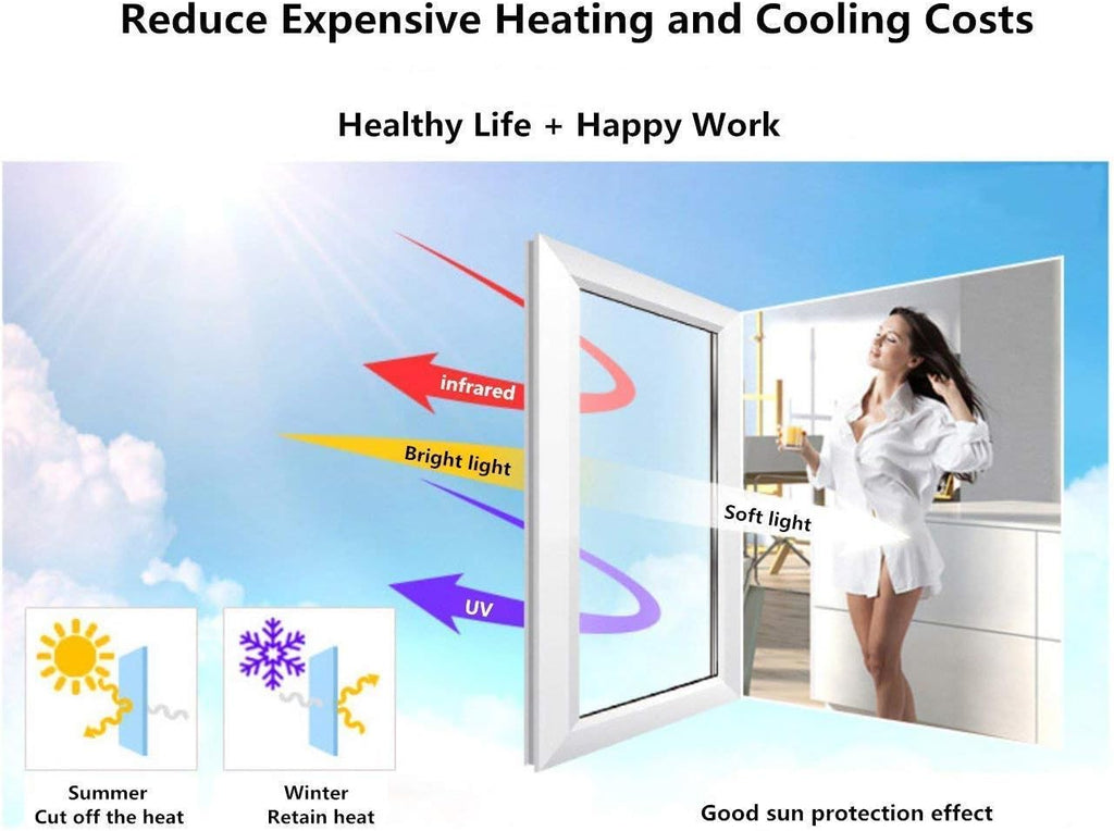 Reflective Privacy Window Film One Way Mirror Film Self-Adhesive Heat Control Window Tint Vinyl Sun Blocking for Glass See Out not in, 35.4Inch x 66Feet, Gold Silver