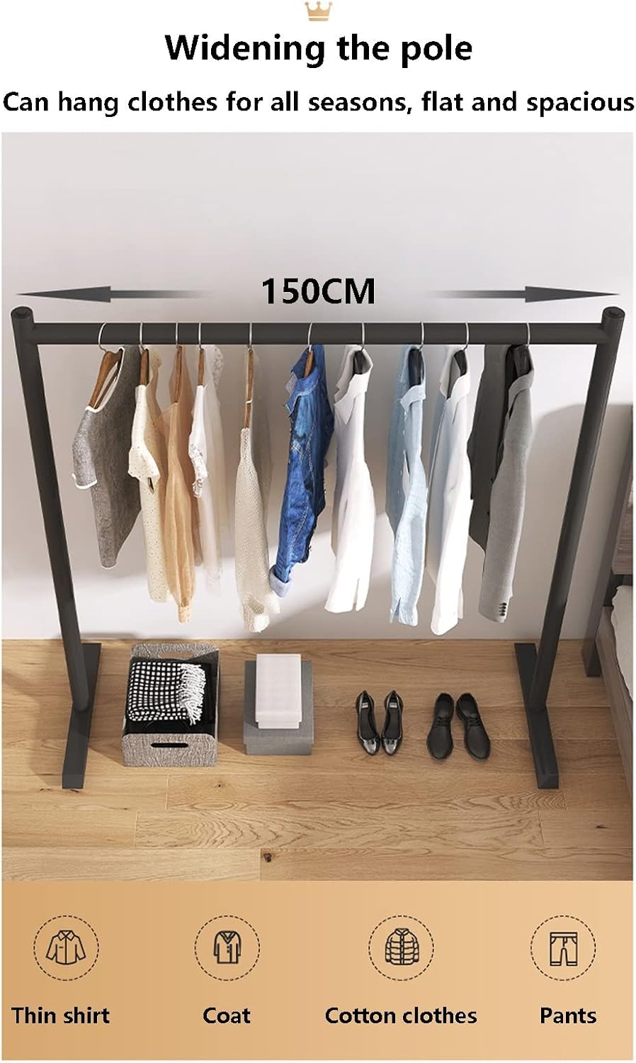 Coat Rack with Bottom Shelf - Industrial Pipe Metal Garment Rack for Hanging Clothes, Coats, Shirts, Sweaters - Versatile Storage Solution/Black/150Cm,Gold,100Cm