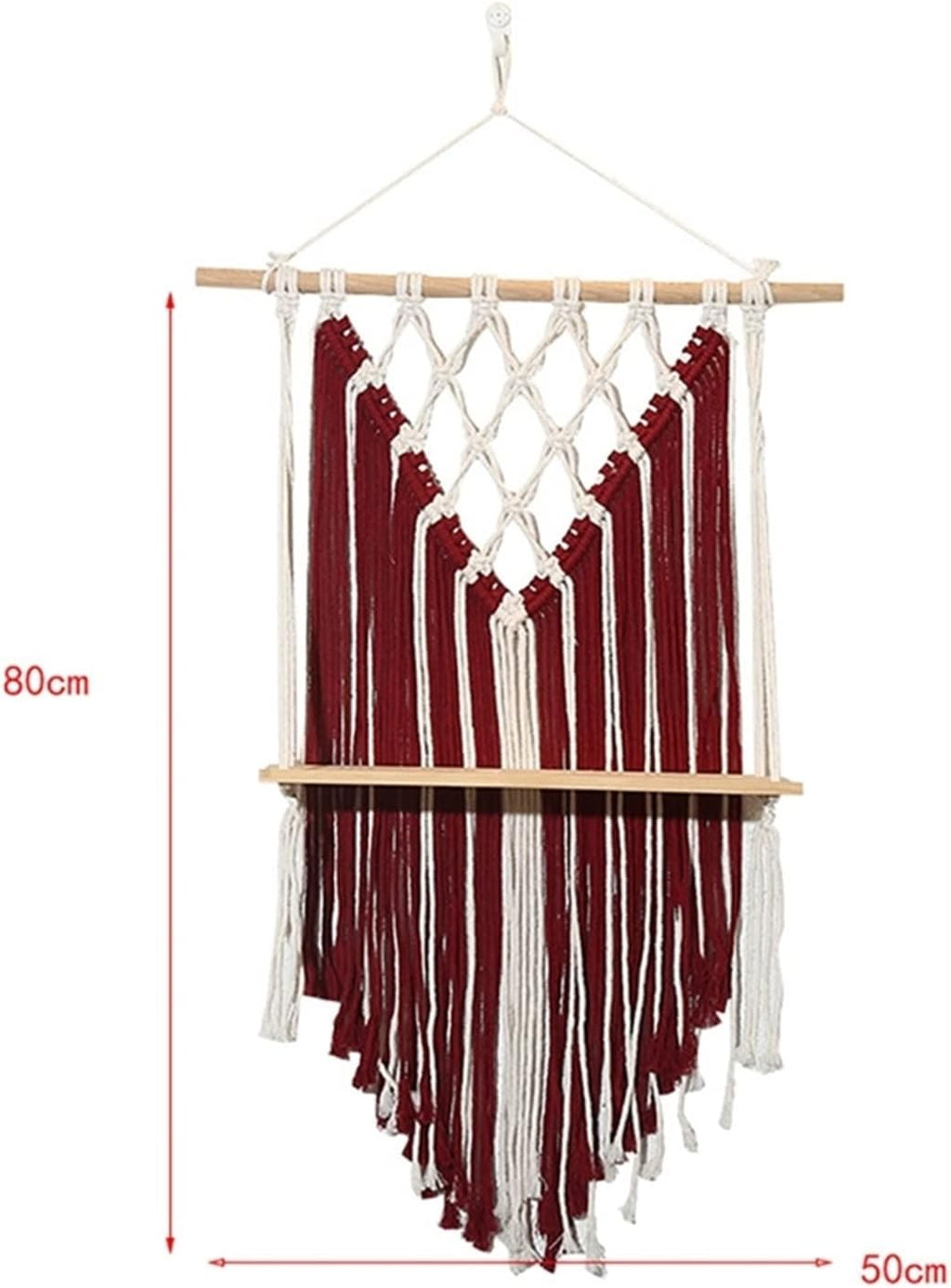 Tapestry Macrame Wall Hanging Shelf Bohemian Tapestry Woven Hanging Wall Decor (Red)