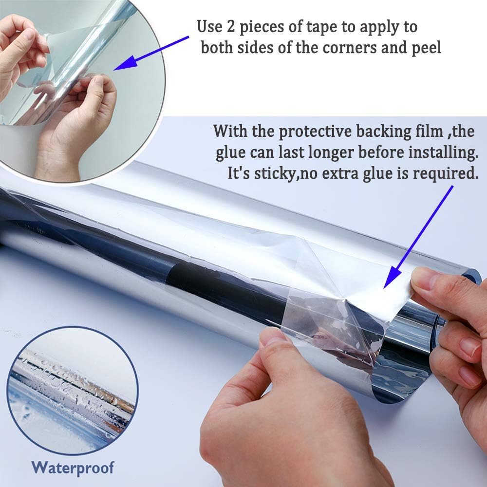 Reflective Privacy Window Film One Way Mirror Film Self-Adhesive Heat Control Window Tint Vinyl Sun Blocking for Glass See Out not in, 60Inch x 66Feet, Gold Silver