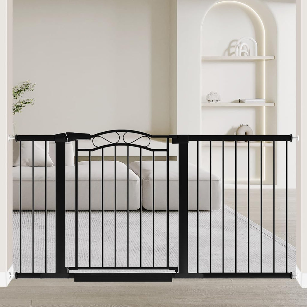 Fairy Baby 59.9'-62.5' Extra Wide Baby Gate with Door, 60 61 62 Inches Walk THR Baby Gates for Stairs Pressure Mounted no Drill, Indoor Tension Metal Child Pet Dog Safety Gate for Kids, Black