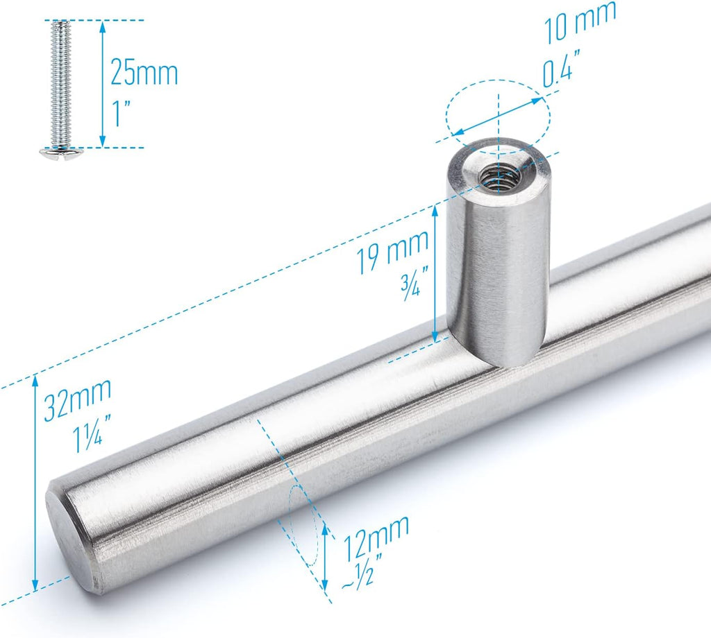 Pandora Solid Stainless Steel Bar Pull Handle for Drawer Kitchen Cabinet Hardware 22-inch T Pull - 25 Pack