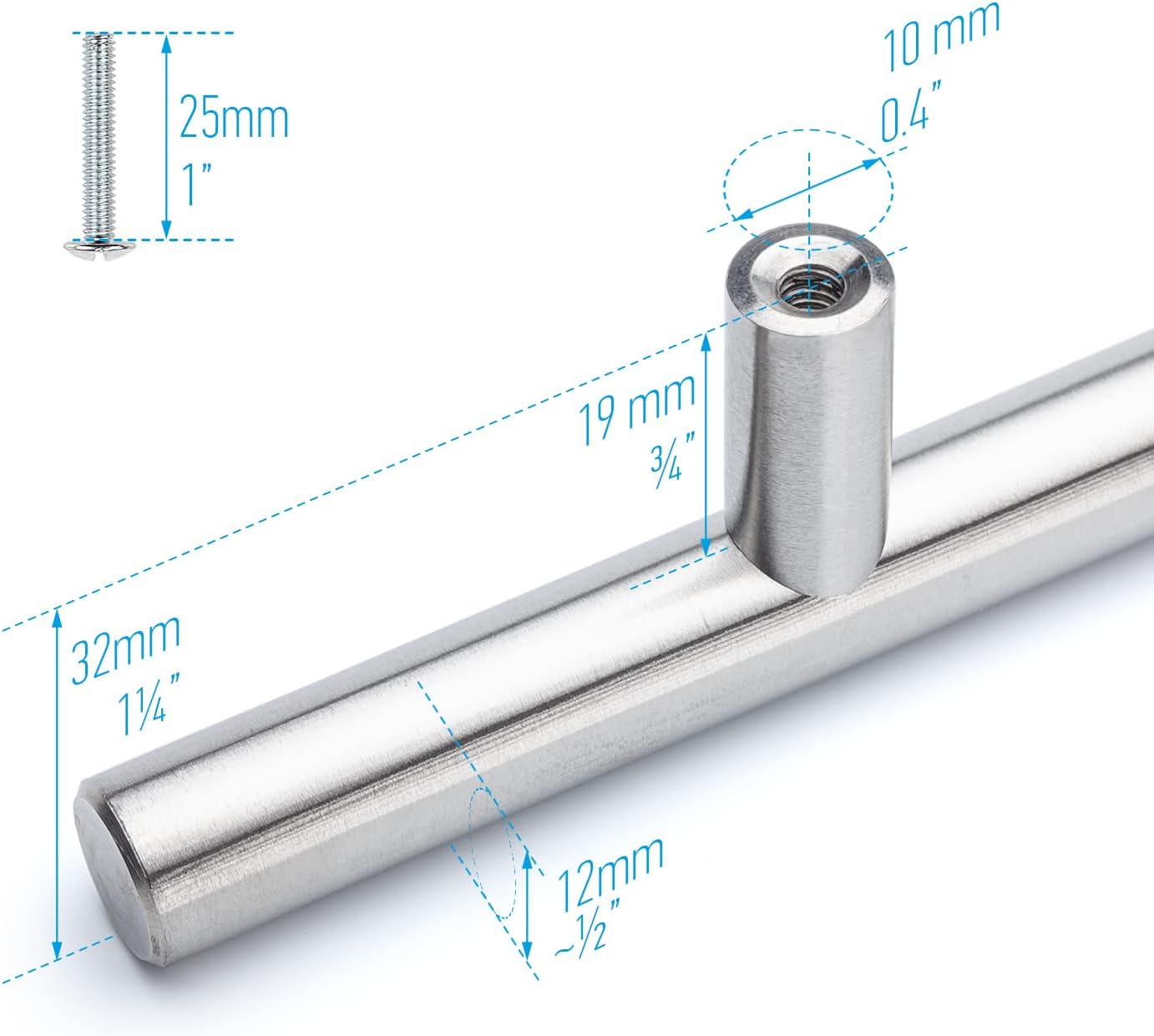 Pandora Solid Stainless Steel Bar Pull Handle for Drawer Kitchen Cabinet Hardware 24-inch T Pull - 25 Pack