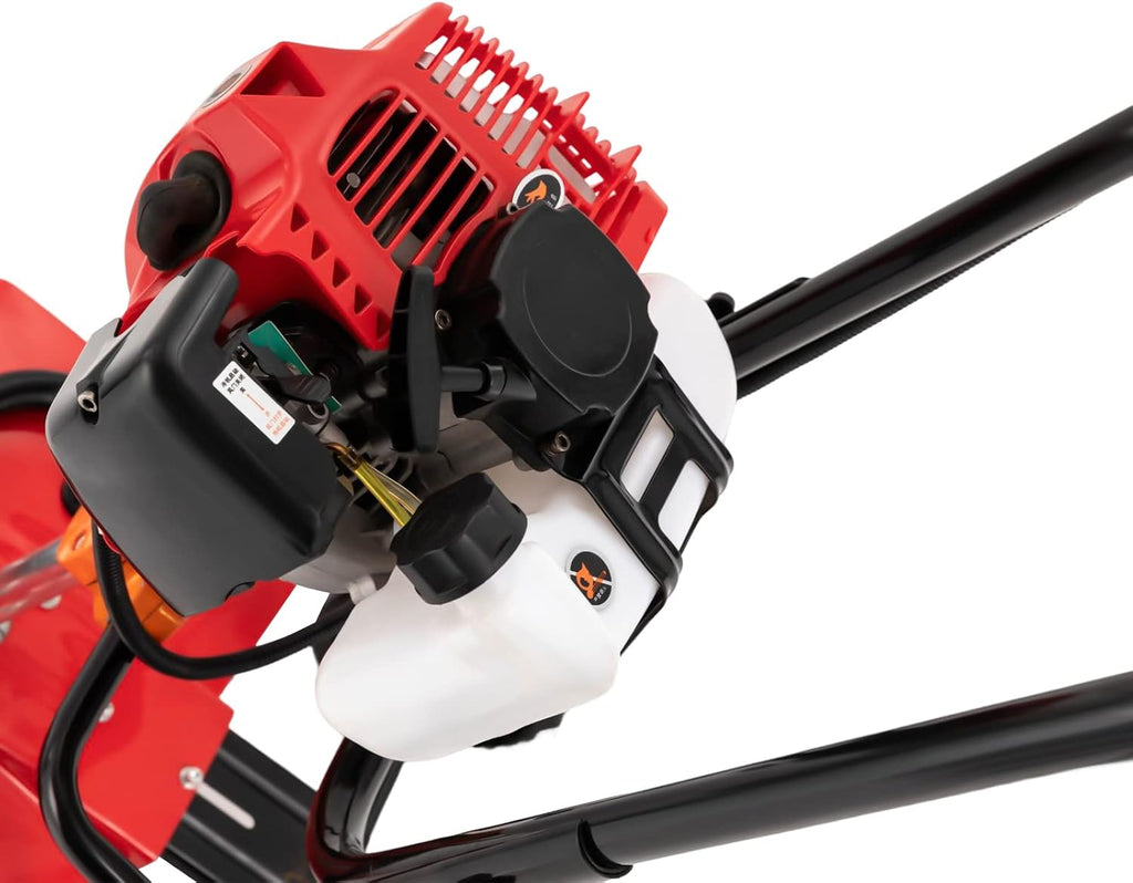 2 Stroke Garden Tiller Cultivator Gas Rotary Cultivator, 2.6HP 52CC 6500-7000RPM Front Tine Gas Powered Soil Tiller Walk Behind Gasoline Rototiller w/ 14.2in Tilling Width & 2-3.9in Depth