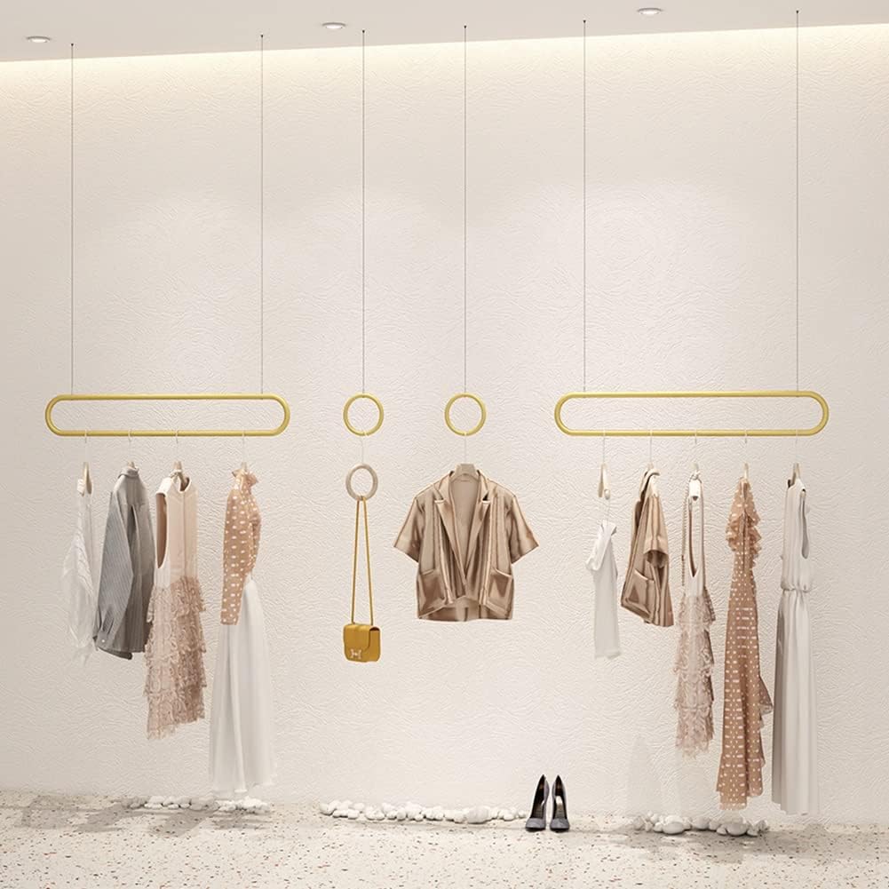 Garment Display Rack, Metal Chain Clothing Hanging Racks Heavy Duty Detachable Garment Rack Hanging Clothes Organizer Rail for Display and Storage, (Color : Gold, Size : 80x60cm)