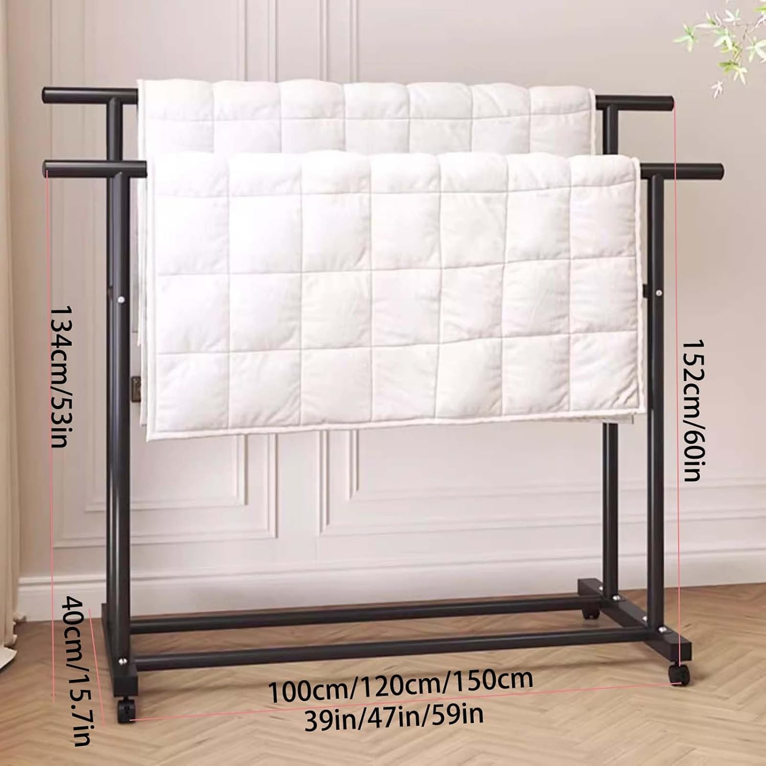 Heavy-Duty Metal Clothes Rack, Rolling Garment Rack with Sturdy Wheels & Shelves, Freestanding Double Rod Clothing Rack for Hanging, Portable Industrial Wardrobe Organizer