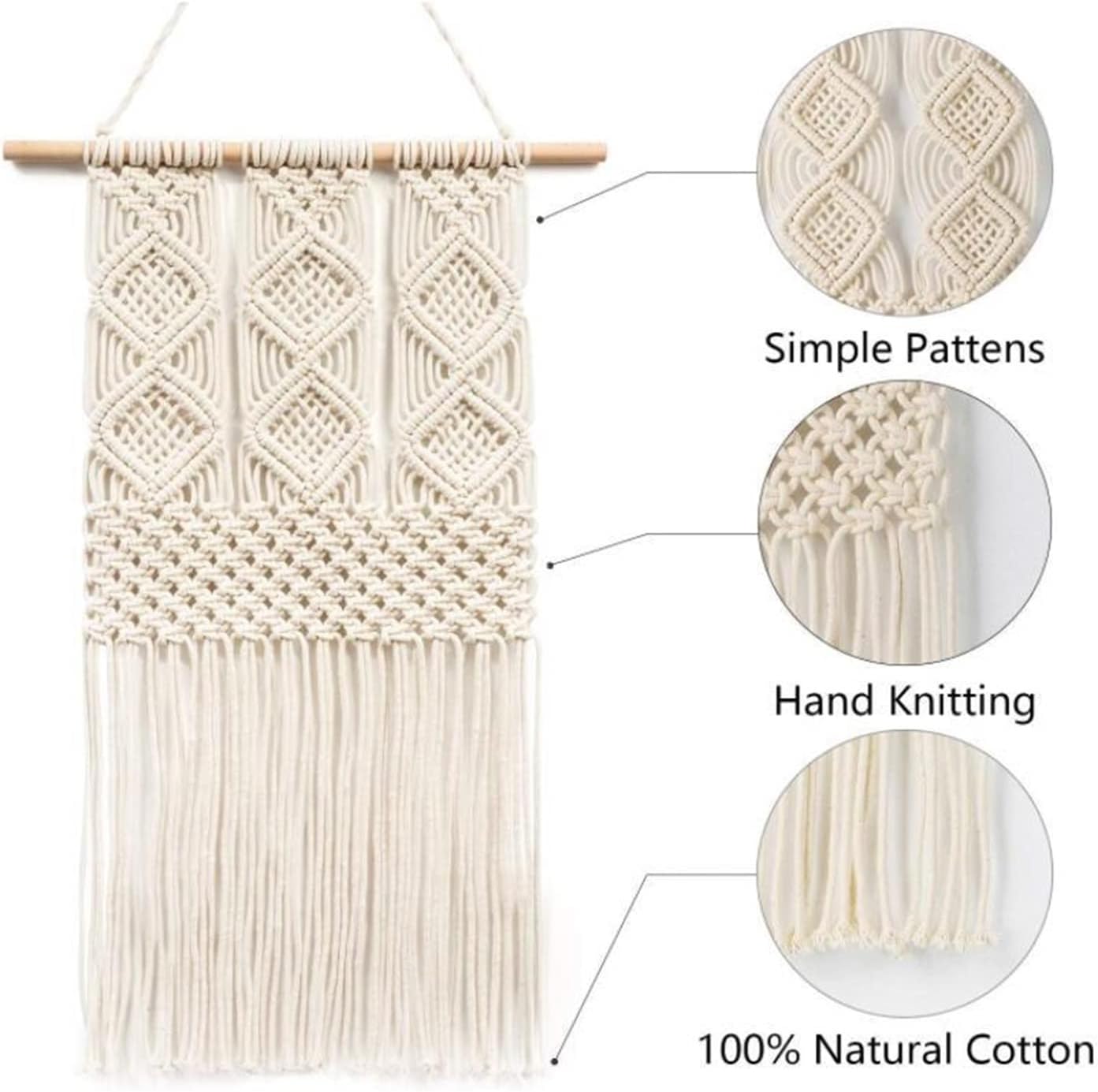 Tapestry Macrame Wall Hanging Tapestry Handmade Cotton Art Apartment Dorm Room Wedding Decoration (Beige 40x70cm)