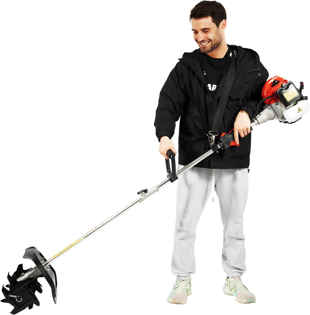 Handheld Tiller Cultivator, 51.7CC 2-Stroke Small Gasoline Micro Tiller, 1.45KW High Efficiency Single Cylinder Garden Gas Powered Engine Tilling Machine, Manually Start from the Return Rope, 6500 rpm