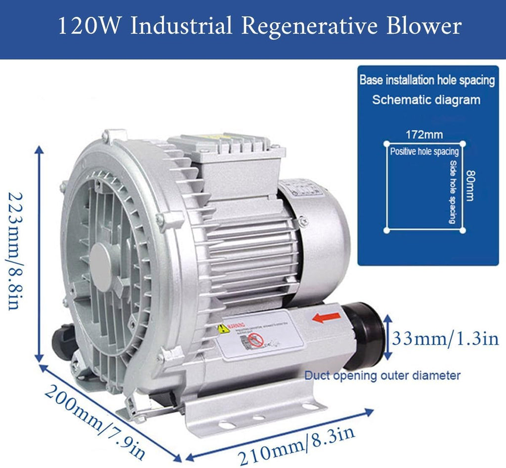 Industrial Blower Vortex Ring Blower Large Airflow Type fish pond aerator Regenerative Blower strong centrifugal fan High pressure Blower 110V 250/350/550W(120W)
