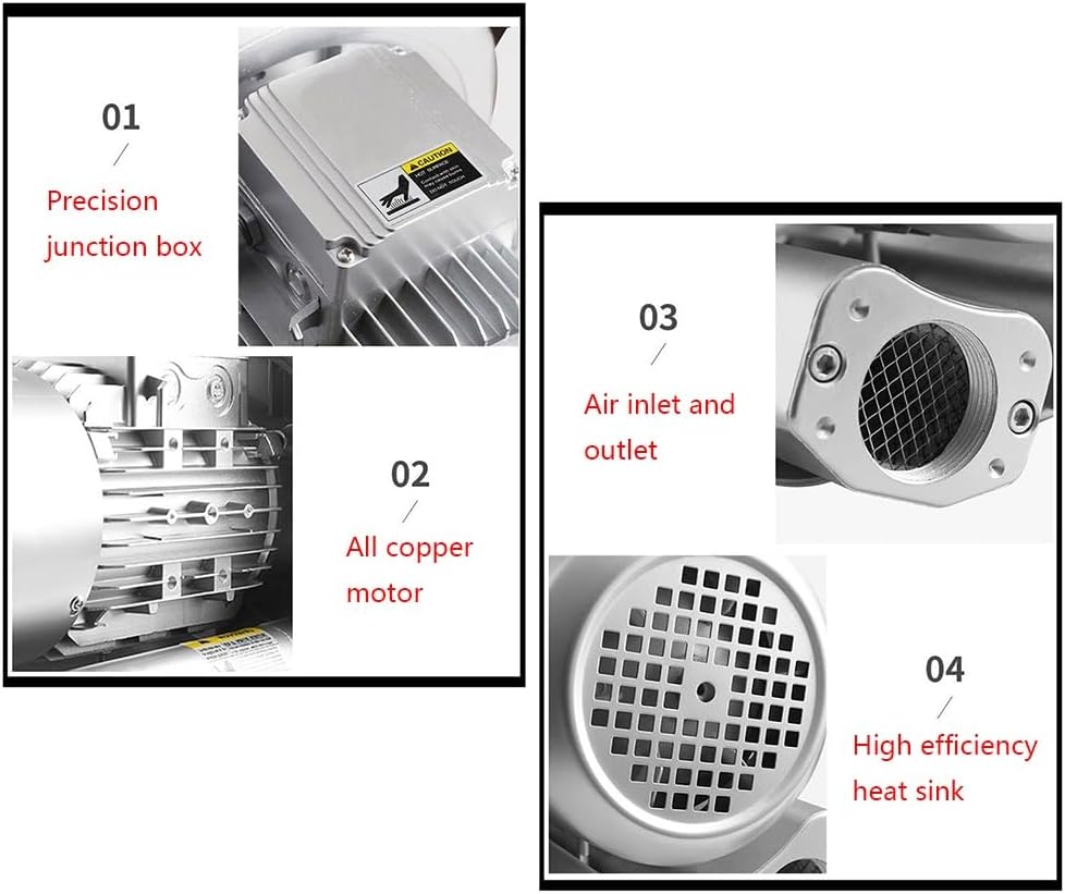 Regenerative Blower 0.33HP 0.47HP 0.5HP 0.74HP Single Phase 110V 50Hz, Industrial Vacuum Pump, Single Phase High-Pressure Vortex Ring Blower
