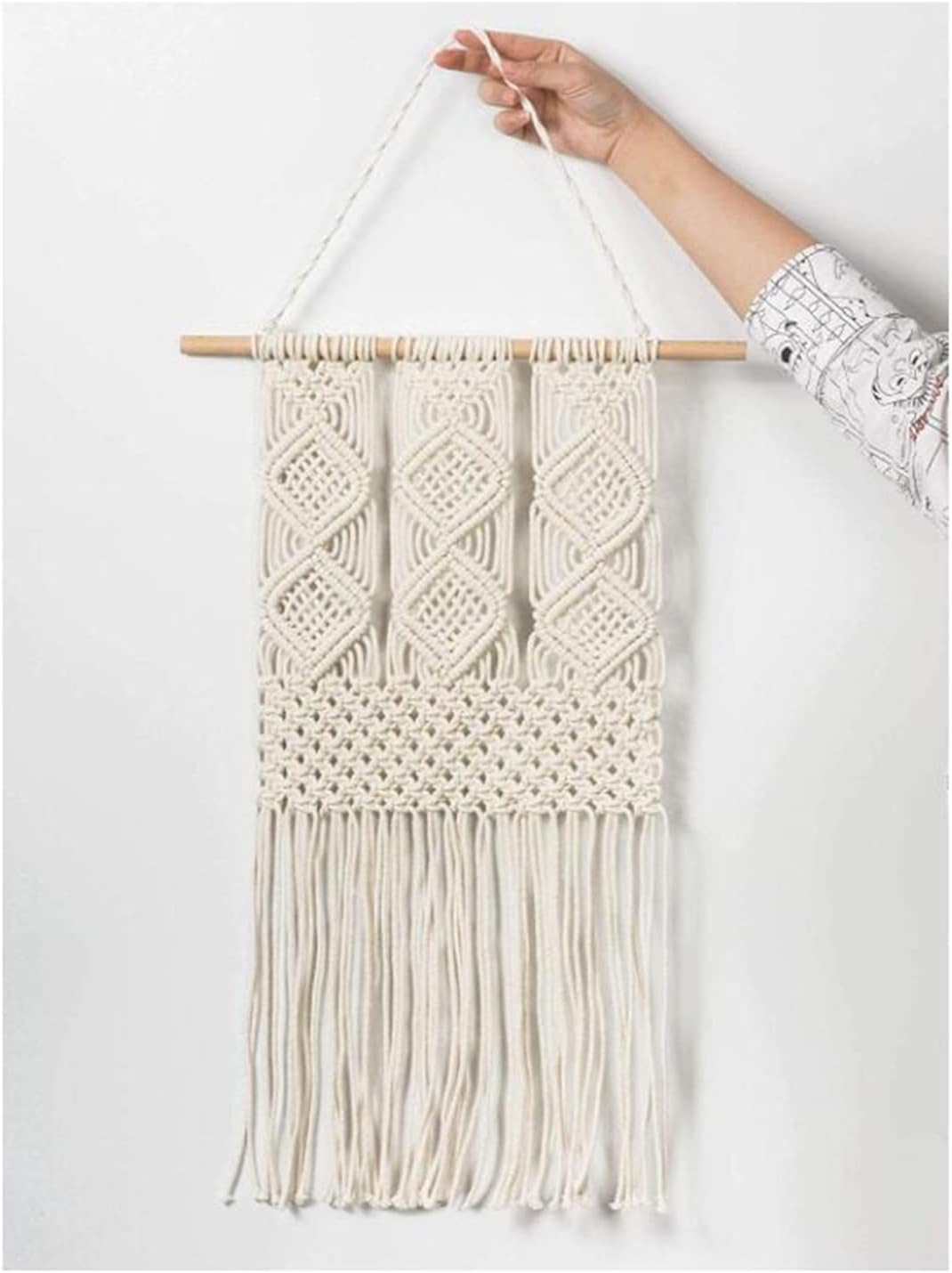 Tapestry Macrame Wall Hanging Tapestry Handmade Cotton Art Apartment Dorm Room Wedding Decoration (Beige 40x70cm)