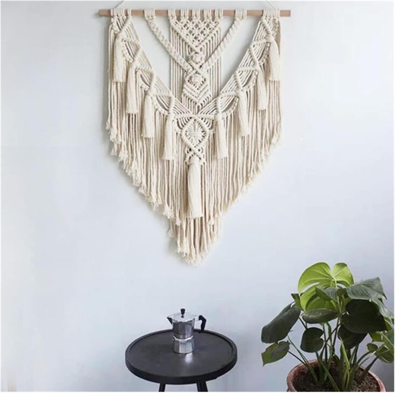 Tapestry Macrame Wall Hanging Tapestry Handmade Cotton Bohemian Hand-Woven Tapestry Home Bedroom Decoration (Beige 55x70cm)