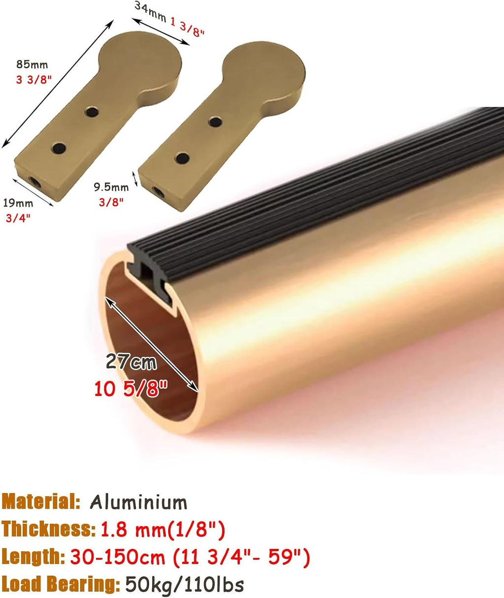 Closet Rod Brushed Gold Clothes Rod Support Pole, Ceiling/Wall Mount Closet Garment Racks, Cuttable Round Tube Hanger Rail for Clothing Store, Cloakrooms(92cm (36 in))