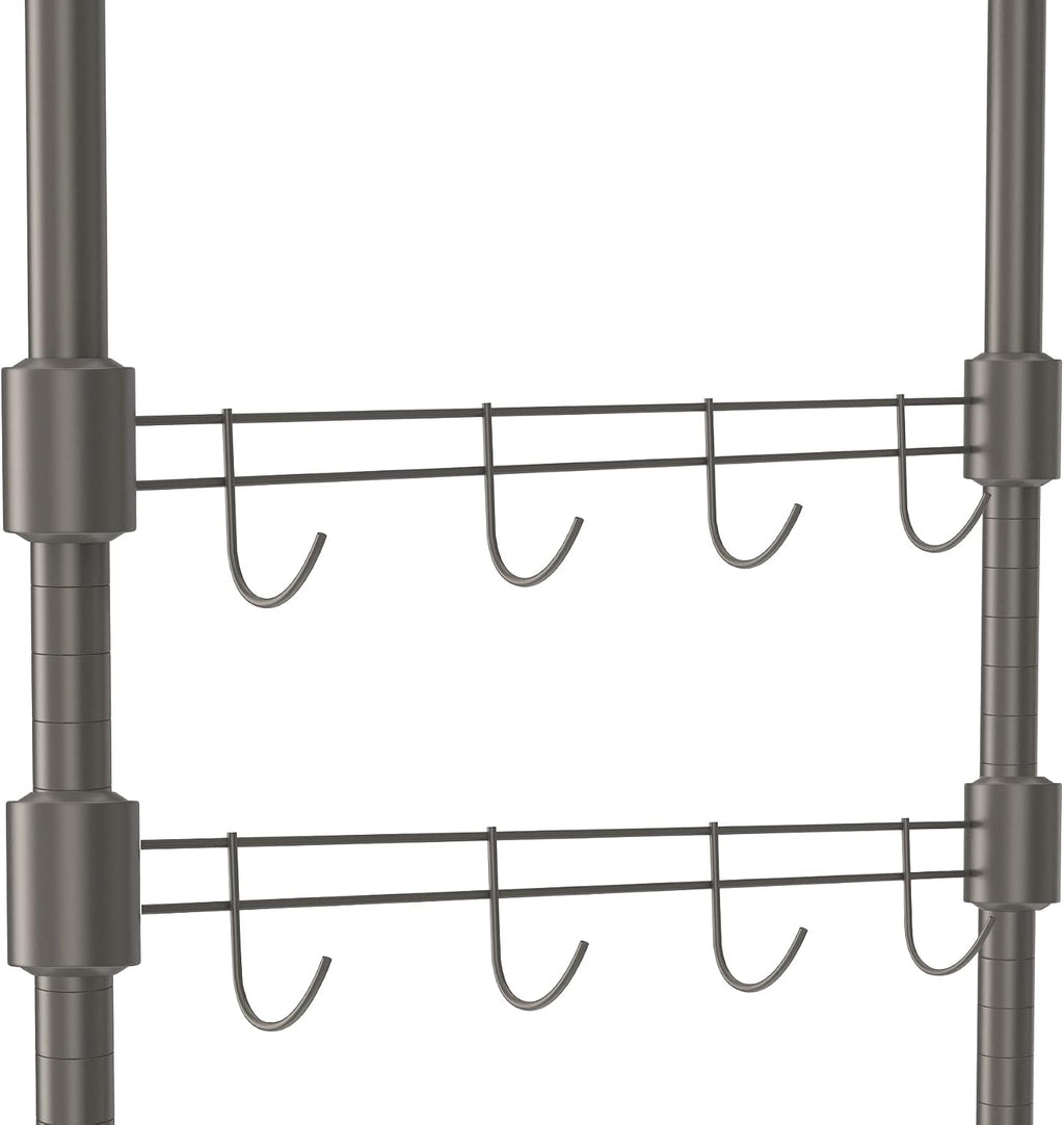 Himimi 3 Tier Wire Shelving Clothes Rack with Wheels, Heavy Duty Rolling Garment Rack with Double Rods, 4 Side Hooks, Freestanding Metal Wardrobe Storage Rack, Grey