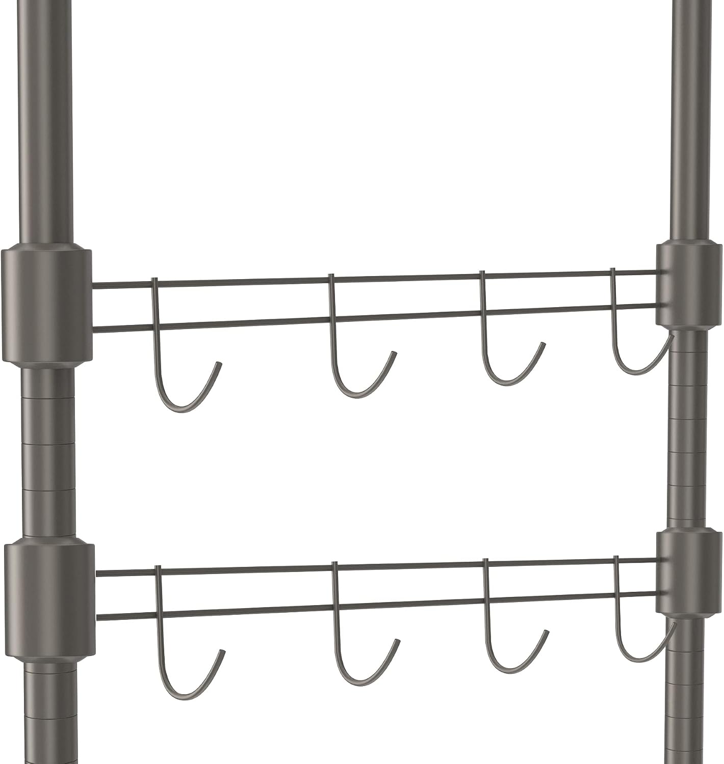 Himimi 3 Tier Wire Shelving Clothes Rack with Wheels, Heavy Duty Rolling Garment Rack with Double Rods, 4 Side Hooks, Freestanding Metal Wardrobe Storage Rack, Grey