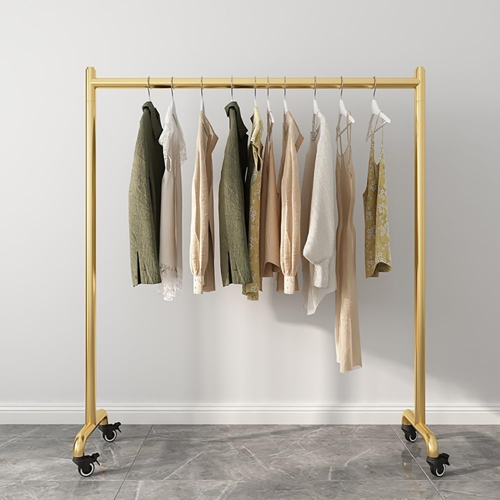 Golden Clothing Rack with Wheels, Nordic, Heavy Duty, Clothes Rail for Bedroom, Garment Rack for Hanging Clothes, Load 176lbs(100x40x155cm)
