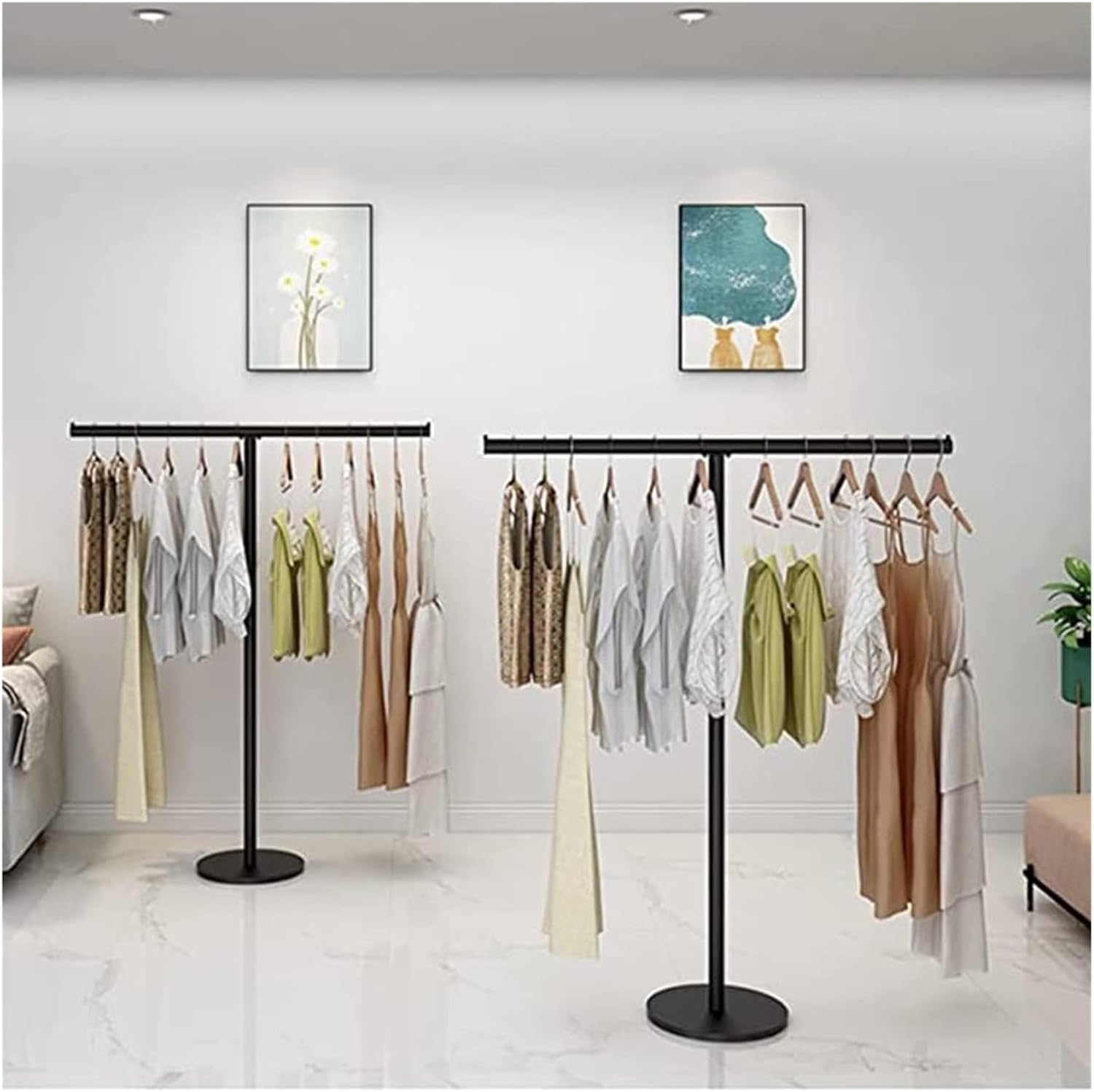 Clothes Rail Garment Rack Metal Clothing Rack with Top Shelf, Garment Rack Boutique Rolling Display Rack Closet Organizer for Hanging Clothes, Black (B)-100x130cm