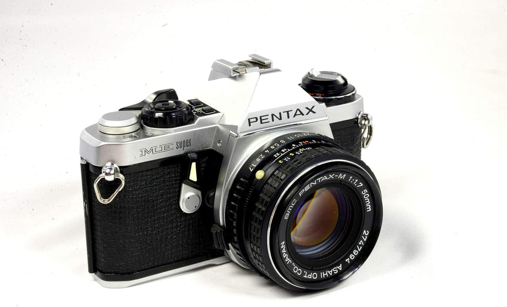 Pentax ME Super 35mm SLR Film Camera with 50MM MF Pentax PK Mount lens system. Custom Shutter, ISO, and aperture settings. Automatic shooting is available. (Renewed)