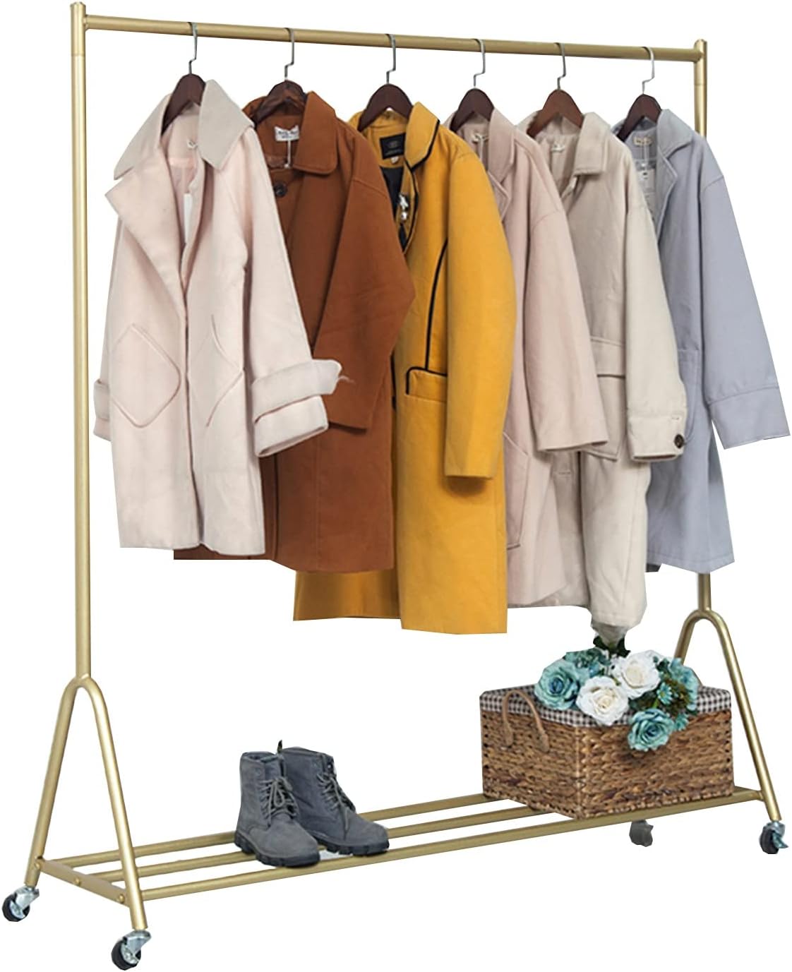 Modern Clothing Rack On Wheels, Heavy Duty Metal Garment Rack for Hanging Clothes, Gold Display Rack for Boutique Retail and Bedroom, Easy Assemble (Size : 120x40x155CM) (120x40x155CM)