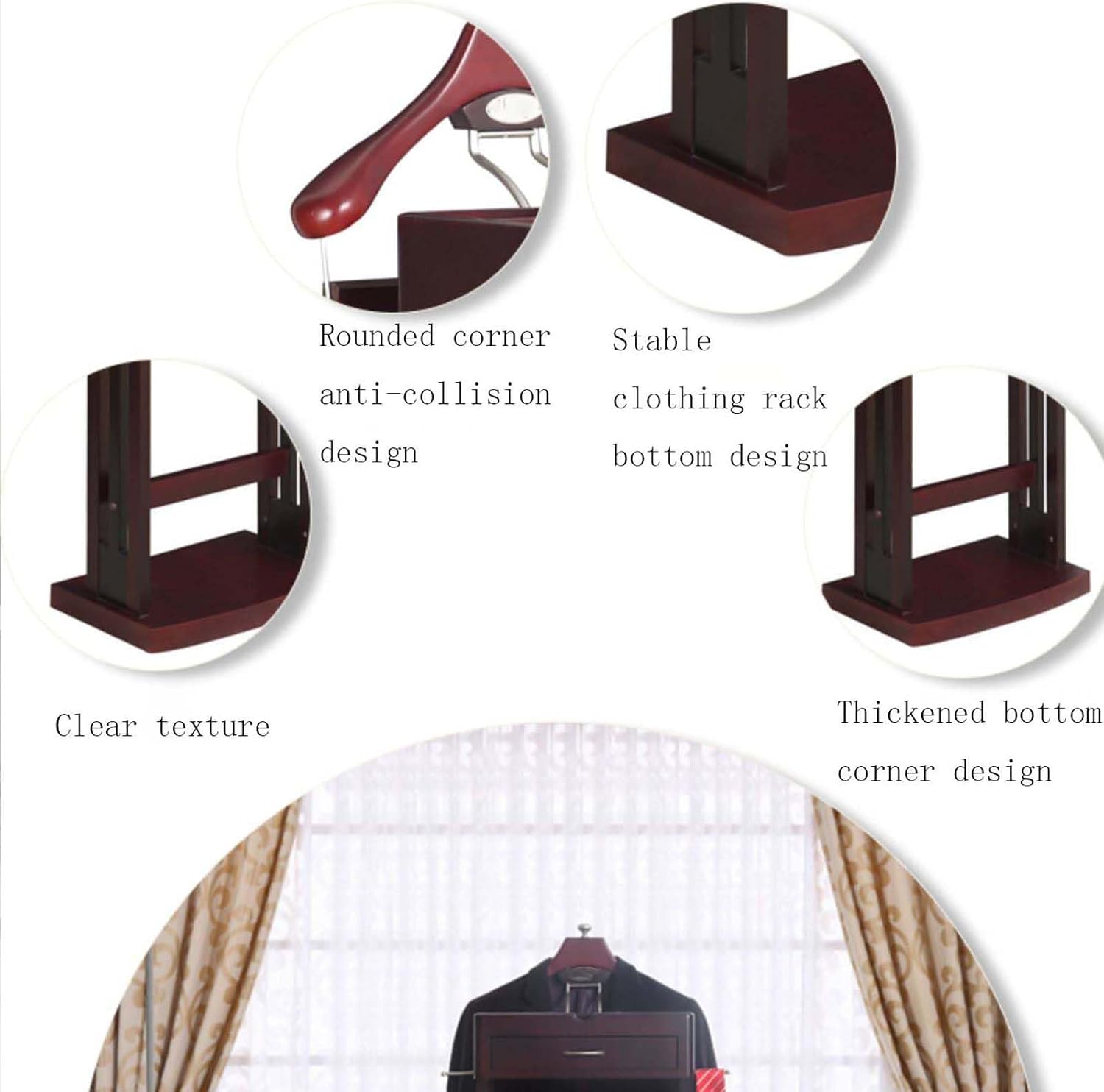 Brown Suit Rack,Birch Clothes valet Stand for Men with Drawer Top Tray Contour Hanger Trouser Bar and Shoe Rack Floor Stand Garment Rack,for Bedroom Office and Senior Clubs