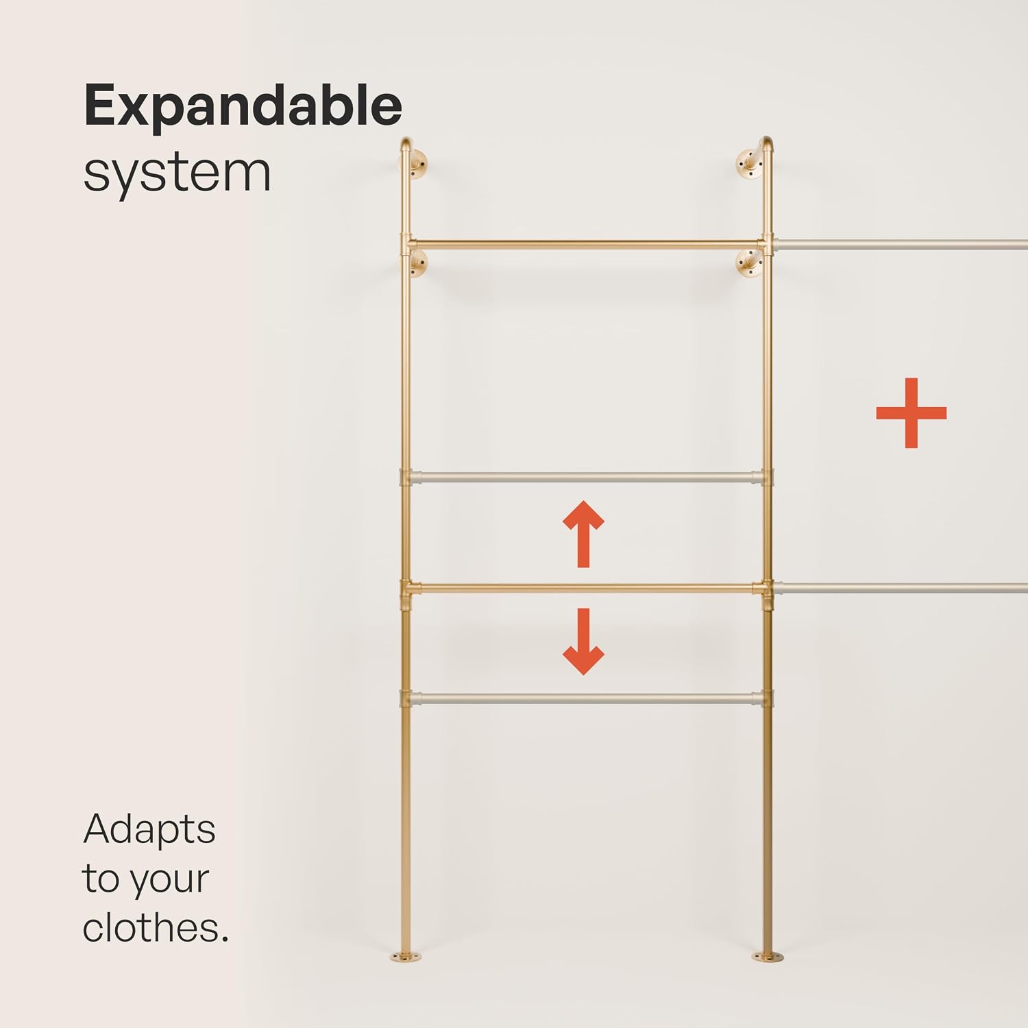 pamo Industrial Pipe Clothing Rack Gold - 794 lbs Capacity - Wall Mounted Clothes Rack and Walk In Closet for Wardrobe