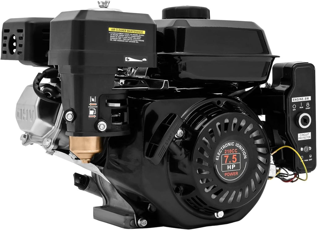210cc 7.5Hp Gas Engine,4-Stroke Gas Motor Electric Start Go Kart Gas Engine Industrial Grade OHV Gasoline Engine for Compressor Scarifier Lawn Mower (4Stroke 7.5Hp Black)