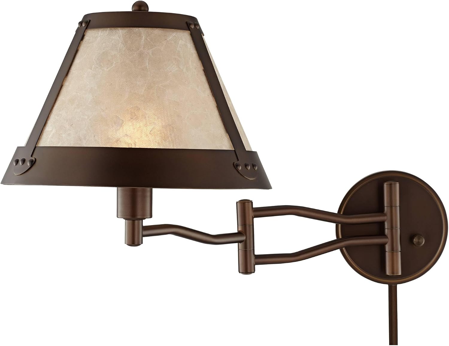Franklin Iron Works Samuel Mica Shade Plug-in Swing Arm Wall Lamp with Cord Cover Set of 2