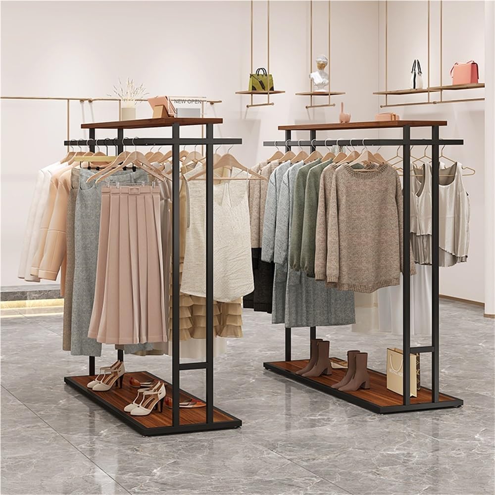 Floor Standing Metal Garment Rack, Portable Clothing Rack, Heavy Retail Display Racks, Merchandise Display Rack for Hanging Clothes, Clothing Rack with Shelves(Black,100cm/39.4in)
