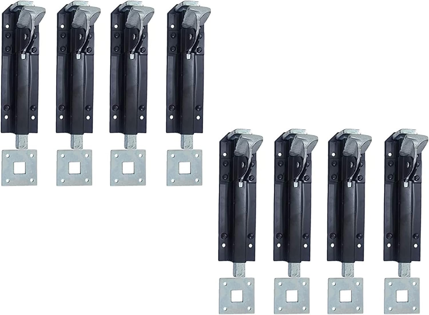 Adonai Hardware 7.50' 'Dionysius' Heavy Duty Wrought Cast Iron Foot Bolts Latches (8, Black Powder Coated) for Vintage Wooden Barn Doors, Gates, Security, DIY Easy Installation, Fences and Farmhouse