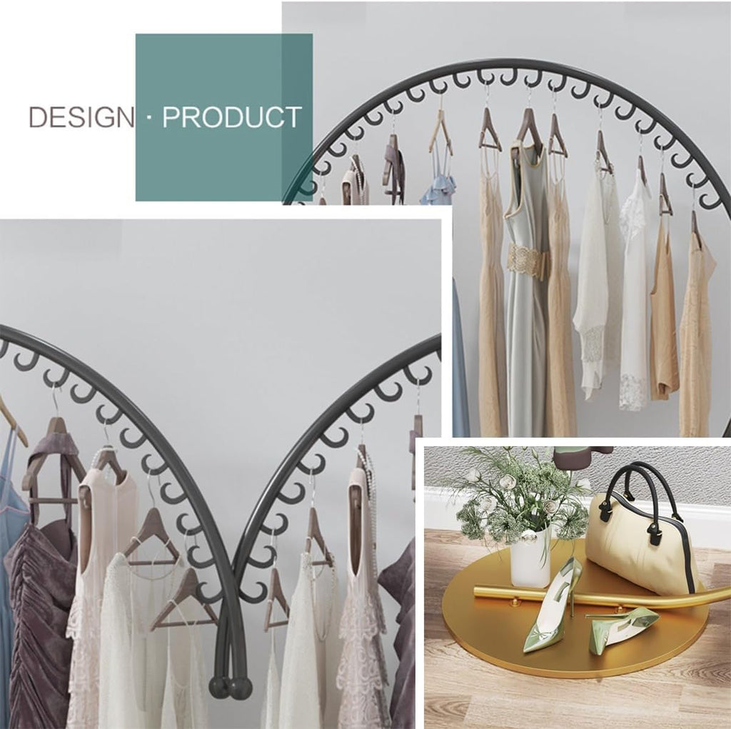 Floor Standing Clothing Rack, Commercial Grade Metal Garment Rack with Stable Base for Hanging Clothes,Gold,155cm（Black-135cm）