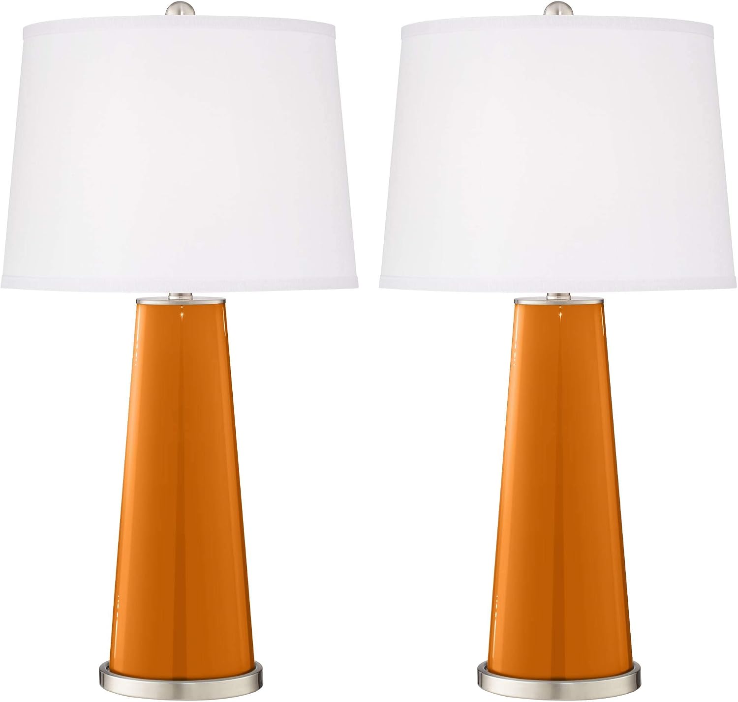 Color + Plus Leo 29 1/2' Tall Cylinder Modern End Table Lamps Set of 2 Cinnamon Spice Orange Brushed Nickel Finish Glass White Shade Living Room Bedroom Bedside Nightstand House Office Home Reading