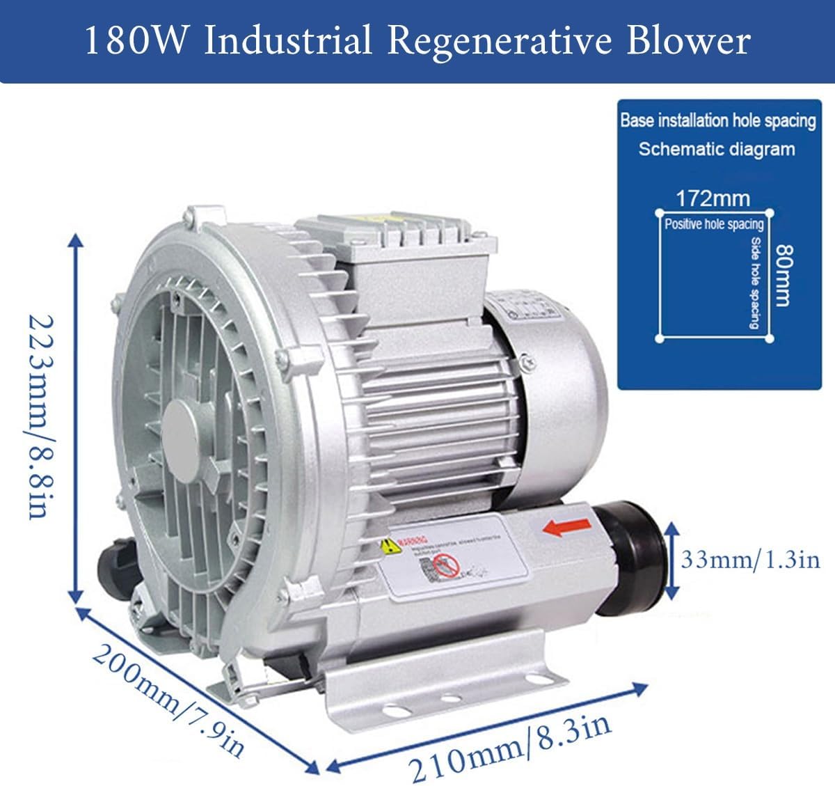 Industrial Blower Vortex Ring Blower Large Airflow Type fish pond aerator Regenerative Blower strong centrifugal fan High pressure Blower 110V 250/350/550W(180W)