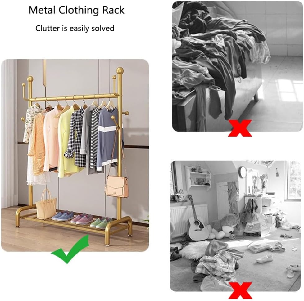 Heavy Duty Clothes Rack for Bedroom, Home and Shop, 150kg Load Bearing, Metal Garment Rack with Shelf for Hanging Clothes(Gold,80x40x165cm)