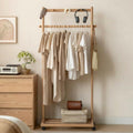 Solid Wood Clothes Rack, Rolling Garment Rack with Wheels & Shelves Storage & 5 Hooks Heavy Duty Clothing Rack,Clothing Racks for Hanging Clothes, Bedroom, Living Room, Entryway