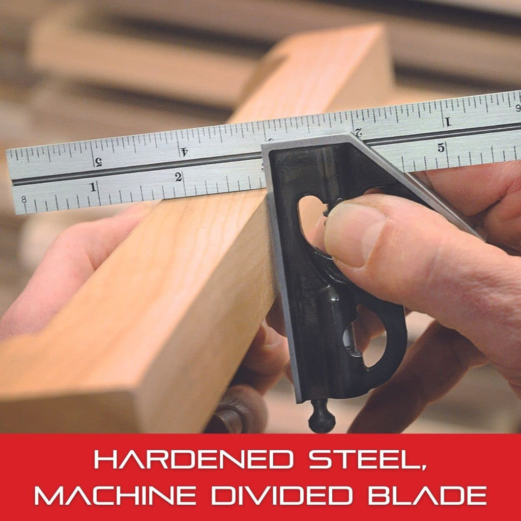 Starrett Steel Combination Square with Square Head - 24' Blade Length, Cast Iron Heads, Reversible Lock Bolt, Scriber, Spirit Level, 4R Graduation Type - 11H-24-4R